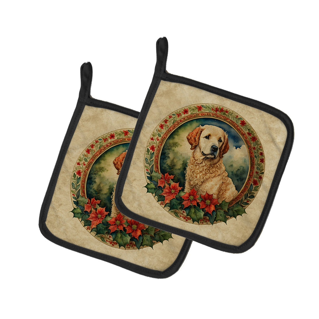 Kuvasz Christmas Flowers Pot Holder Set of 2 Heat Resistant Quilted Hot Pads 7.5 x 7.5 Inch, Insulated Kitchen Trivets for Cooking & Baking
