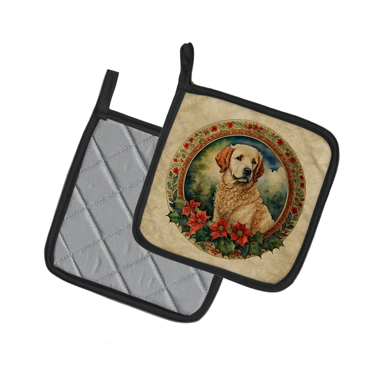Kuvasz Christmas Flowers Pot Holder Set of 2 Heat Resistant Quilted Hot Pads 7.5 x 7.5 Inch, Insulated Kitchen Trivets for Cooking & Baking