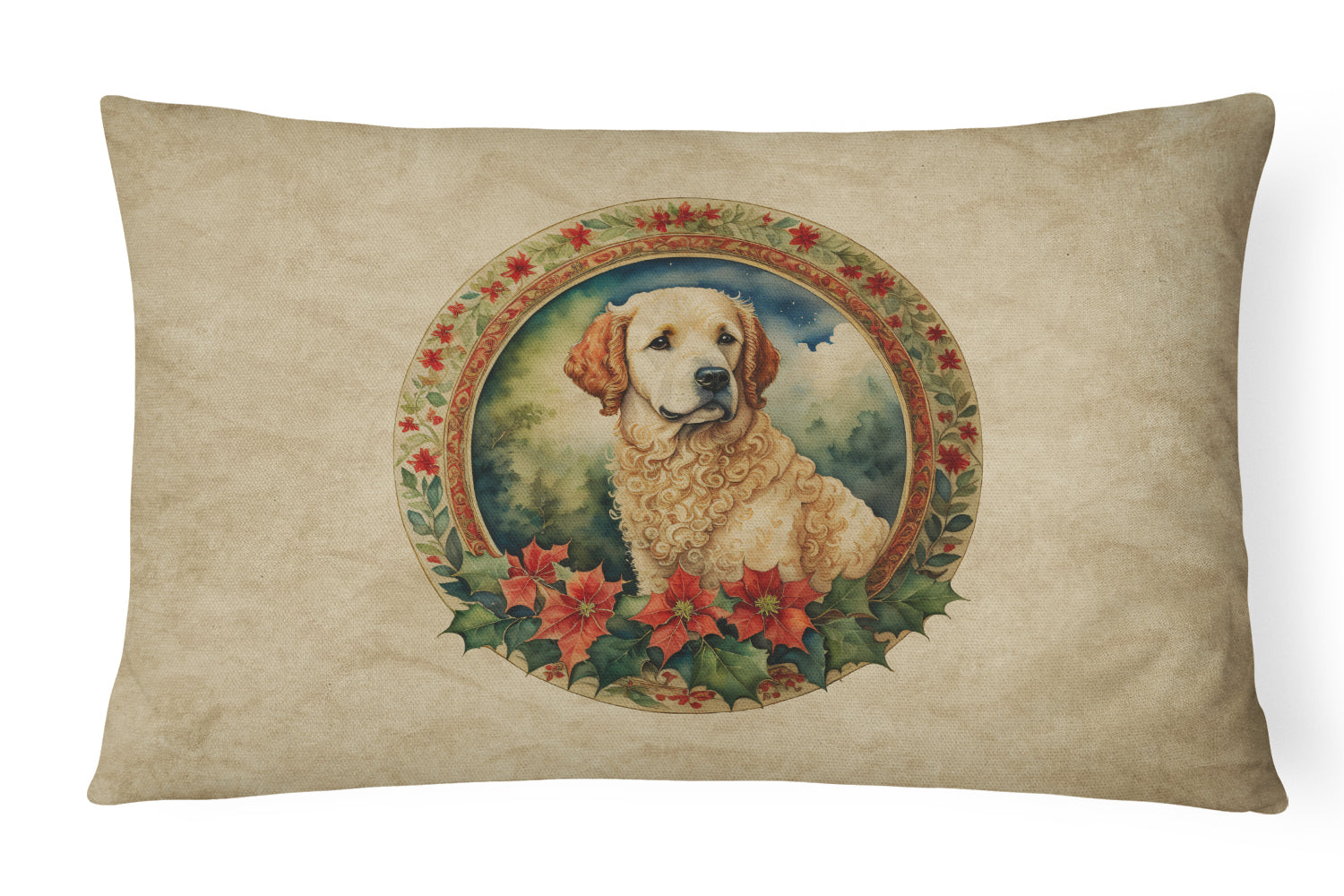 Kuvasz Christmas Flowers Decorative Throw Pillow 12x16 Indoor Outdoor Accent Cushion, Fabric Cover with Insert for Sofa, Bed, Porch & Living Room