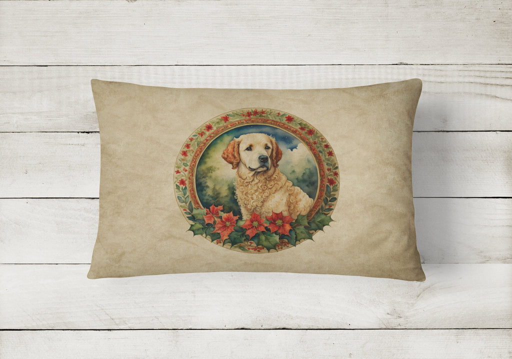 Kuvasz Christmas Flowers Decorative Throw Pillow 12x16 Indoor Outdoor Accent Cushion, Fabric Cover with Insert for Sofa, Bed, Porch & Living Room