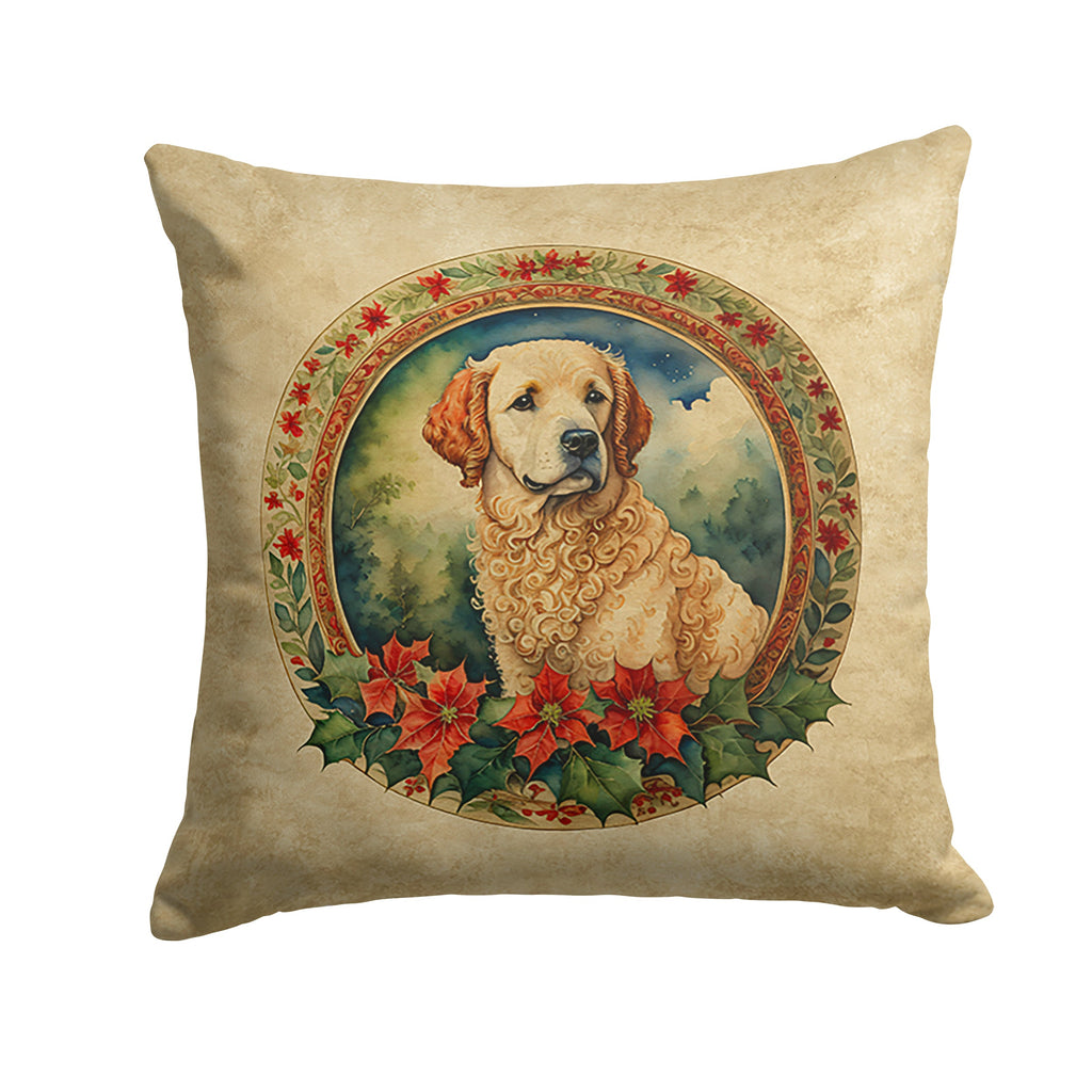 Kuvasz Christmas Flowers Decorative Throw Pillow 14x14 Indoor Outdoor Accent Cushion, Fabric Cover with Insert for Sofa, Bed, Porch & Living Room