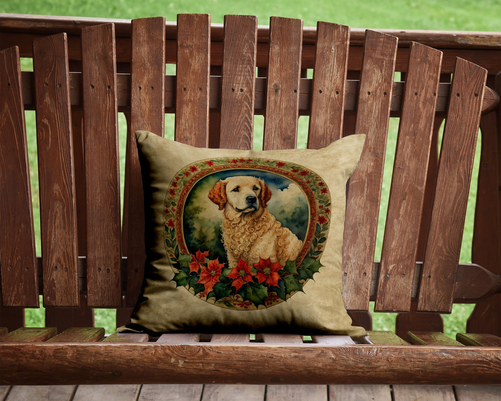 Kuvasz Christmas Flowers Decorative Throw Pillow 14x14 Indoor Outdoor Accent Cushion, Fabric Cover with Insert for Sofa, Bed, Porch & Living Room