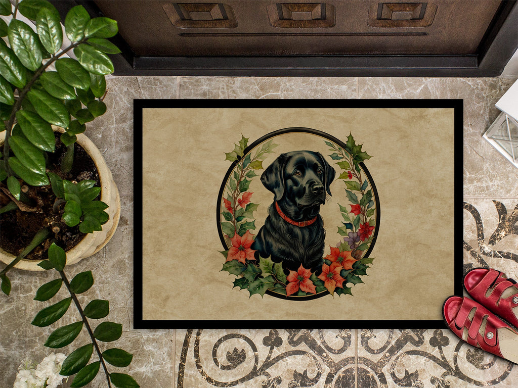 Labrador Retriever Christmas Flowers Doormat Indoor Outdoor 24H X 36W Front Door Mat Rugs for Entryway, Non Slip Washable Low Pile,