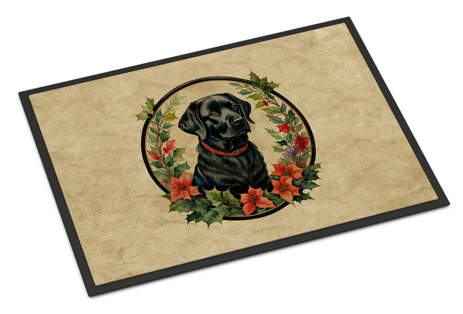 Labrador Retriever Christmas Flowers Doormat Indoor Outdoor 18H X 27W Front Door Mat Rugs for Entryway, Non Slip Washable