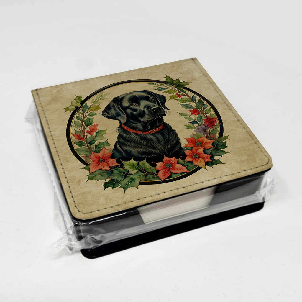 Labrador Retriever Christmas Flowers PU Leather Note Paper Holder with Artist-Designed Cover, Desk Accessory, Office Gift