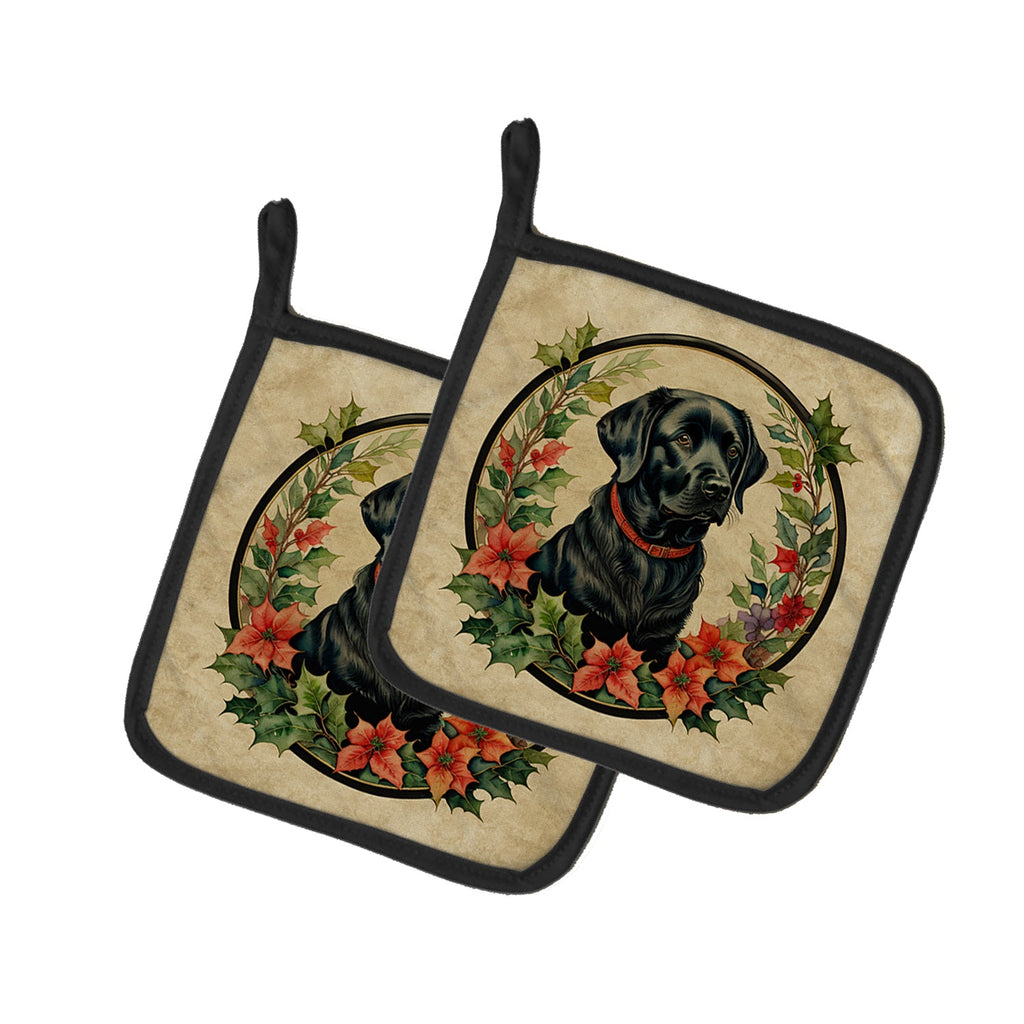 Labrador Retriever Christmas Flowers Pot Holder Set of 2 Heat Resistant Quilted Hot Pads 7.5 x 7.5 Inch, Insulated Kitchen Trivets for Cooking & Baking