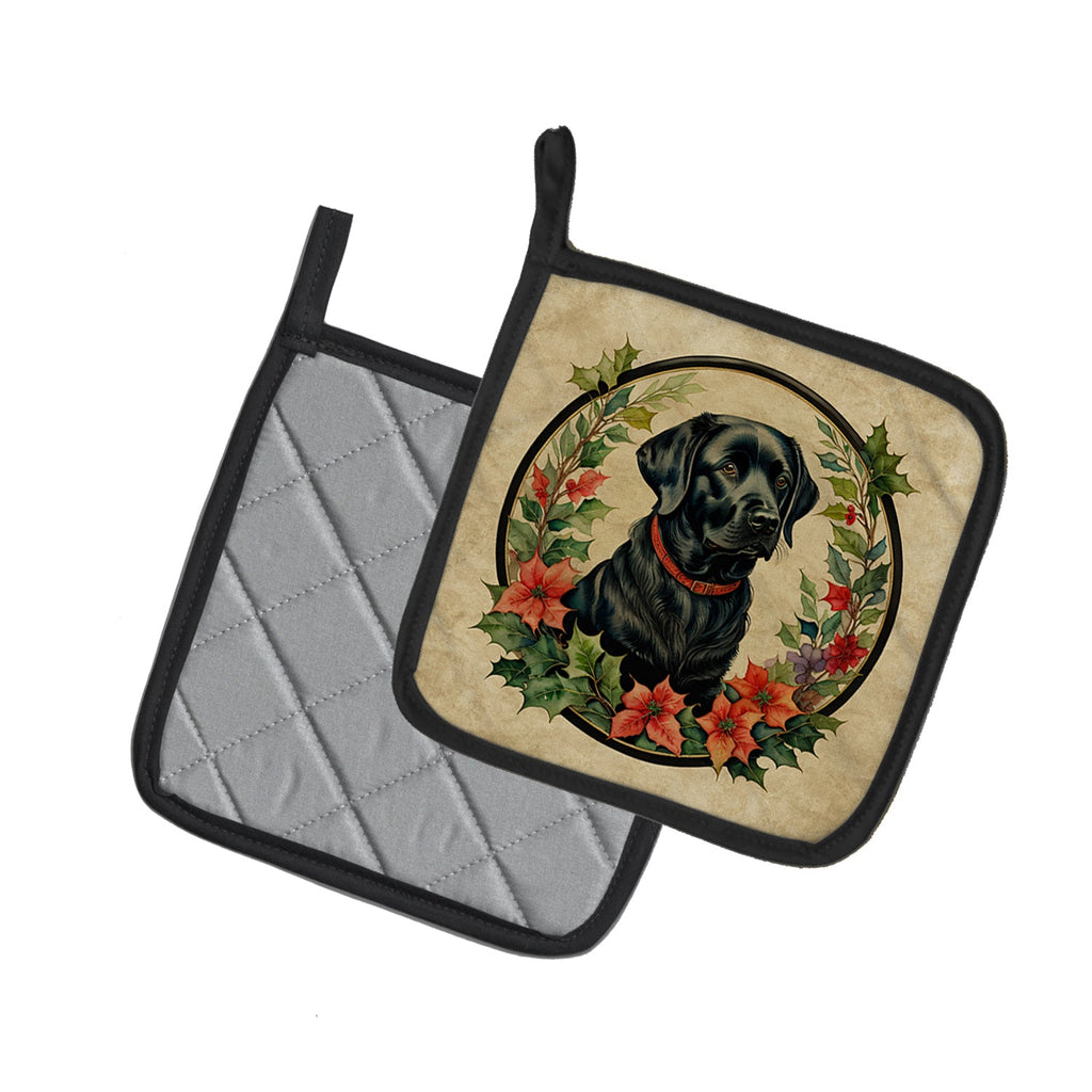 Labrador Retriever Christmas Flowers Pot Holder Set of 2 Heat Resistant Quilted Hot Pads 7.5 x 7.5 Inch, Insulated Kitchen Trivets for Cooking & Baking