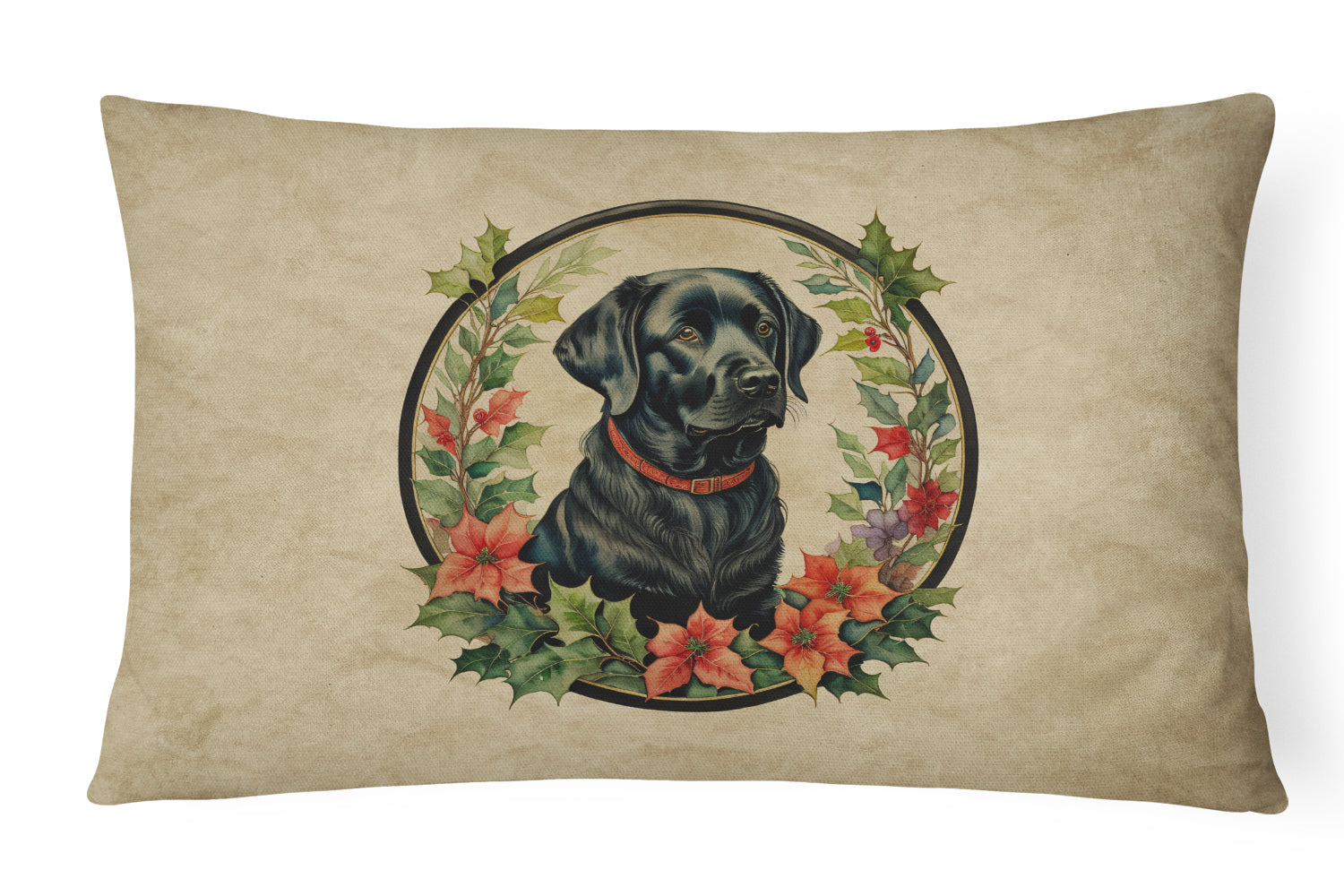Labrador Retriever Christmas Flowers Decorative Throw Pillow 12x16 Indoor Outdoor Accent Cushion, Fabric Cover with Insert for Sofa, Bed, Porch & Living Room