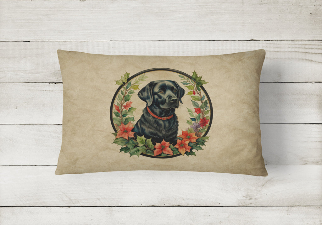 Labrador Retriever Christmas Flowers Decorative Throw Pillow 12x16 Indoor Outdoor Accent Cushion, Fabric Cover with Insert for Sofa, Bed, Porch & Living Room