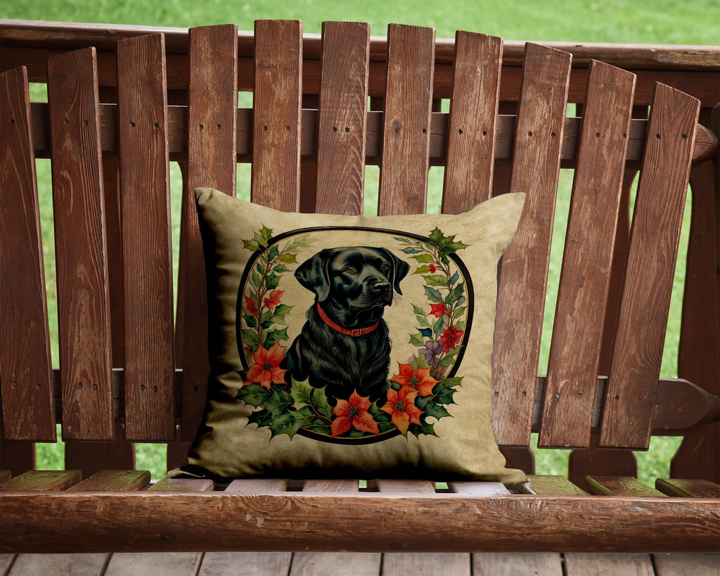 Labrador Retriever Christmas Flowers Decorative Throw Pillow 14x14 Indoor Outdoor Accent Cushion, Fabric Cover with Insert for Sofa, Bed, Porch & Living Room