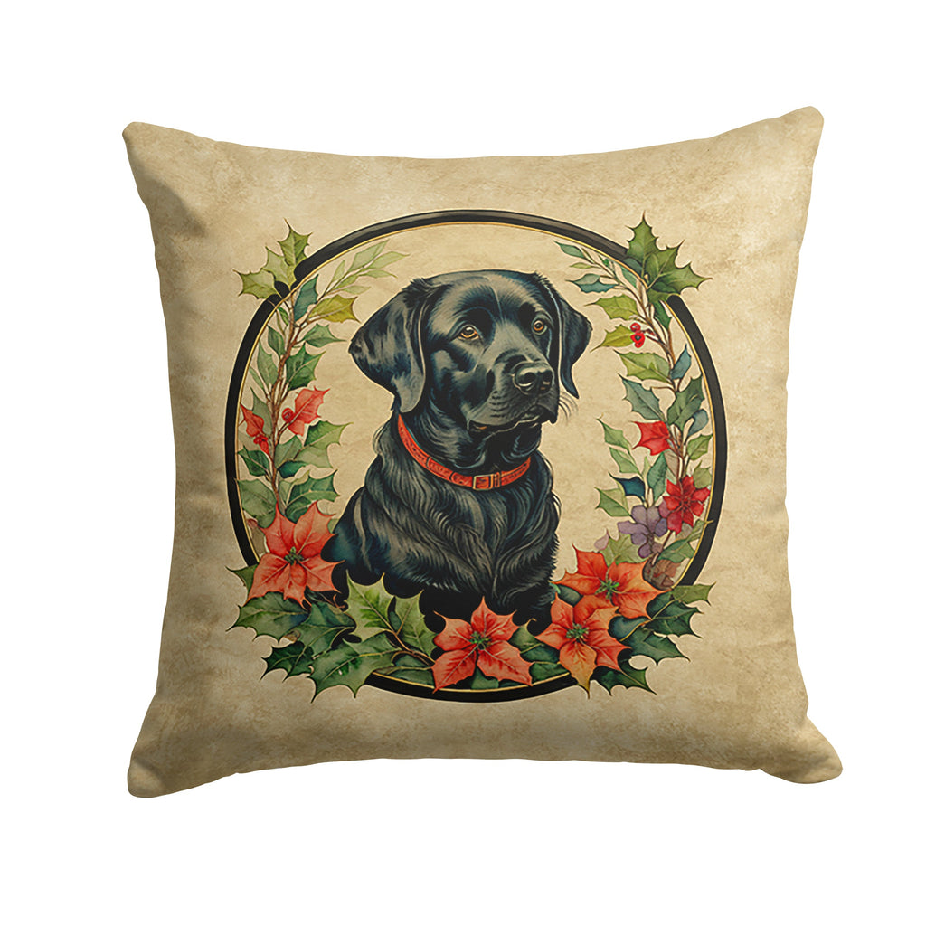 Labrador Retriever Christmas Flowers Decorative Throw Pillow 18x18 Indoor Outdoor Accent Cushion, Fabric Cover with Insert for Sofa, Bed, Porch & Living Room