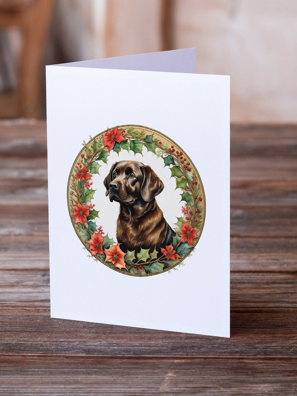 Labrador Retriever Christmas Flowers Greeting Cards Pack of 8 Blank Cards with Envelopes Whimsical A7 Size 5x7