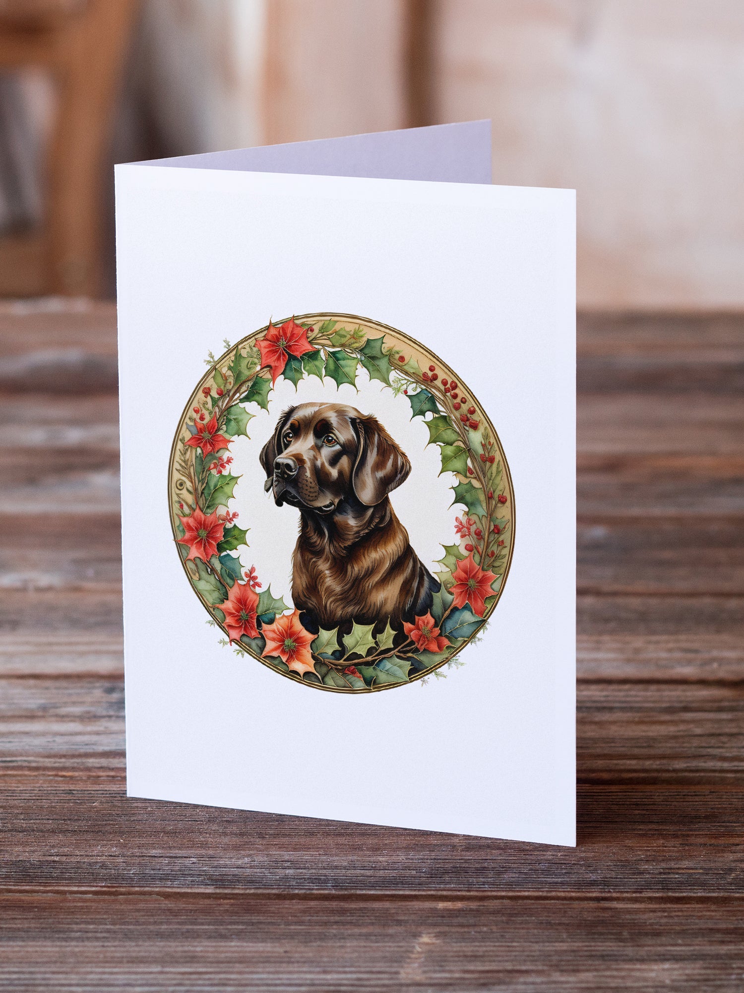 Labrador Retriever Christmas Flowers Greeting Cards Pack of 8 Blank Cards with Envelopes Whimsical A7 Size 5x7