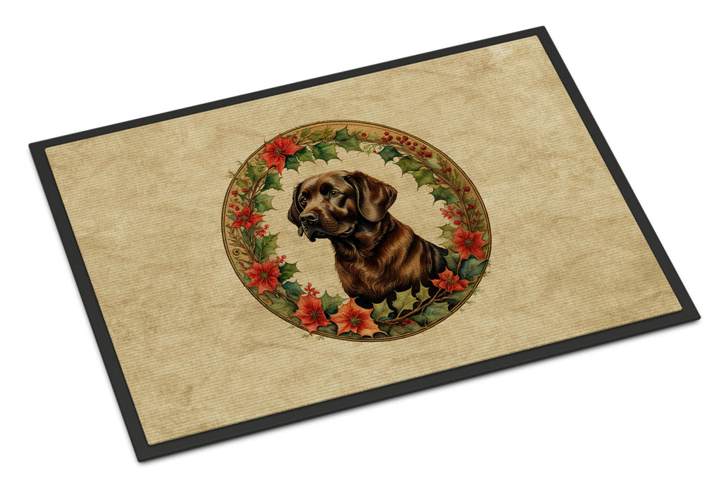 Labrador Retriever Christmas Flowers Doormat Indoor Outdoor 24H X 36W Front Door Mat Rugs for Entryway, Non Slip Washable Low Pile,