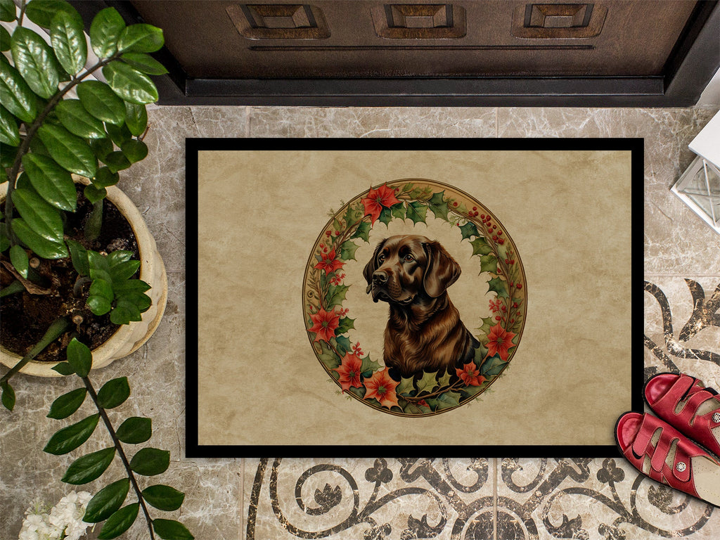 Labrador Retriever Christmas Flowers Doormat Indoor Outdoor 24H X 36W Front Door Mat Rugs for Entryway, Non Slip Washable Low Pile,