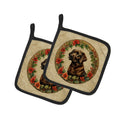 Labrador Retriever Christmas Flowers Pot Holder Set of 2 Heat Resistant Quilted Hot Pads 7.5 x 7.5 Inch, Insulated Kitchen Trivets for Cooking & Baking