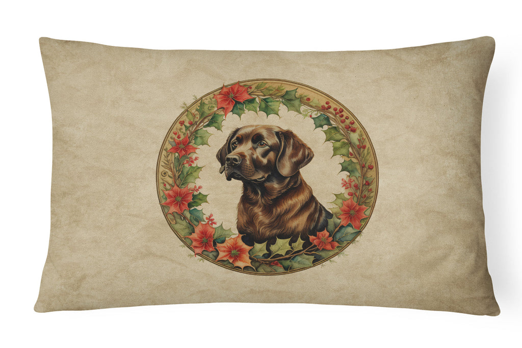 Labrador Retriever Christmas Flowers Decorative Throw Pillow 12x16 Indoor Outdoor Accent Cushion, Fabric Cover with Insert for Sofa, Bed, Porch & Living Room