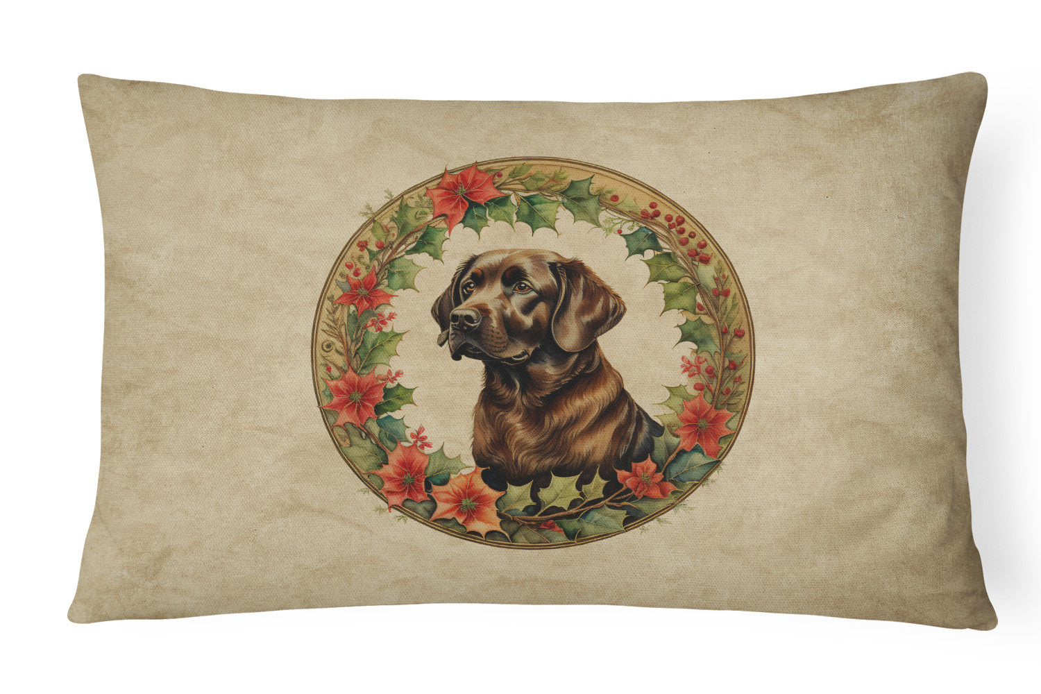 Labrador Retriever Christmas Flowers Decorative Throw Pillow 12x16 Indoor Outdoor Accent Cushion, Fabric Cover with Insert for Sofa, Bed, Porch & Living Room
