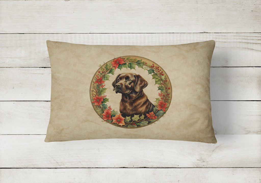 Labrador Retriever Christmas Flowers Decorative Throw Pillow 12x16 Indoor Outdoor Accent Cushion, Fabric Cover with Insert for Sofa, Bed, Porch & Living Room