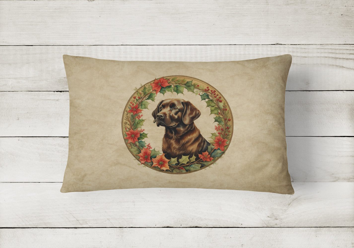 Labrador Retriever Christmas Flowers Decorative Throw Pillow 12x16 Indoor Outdoor Accent Cushion, Fabric Cover with Insert for Sofa, Bed, Porch & Living Room