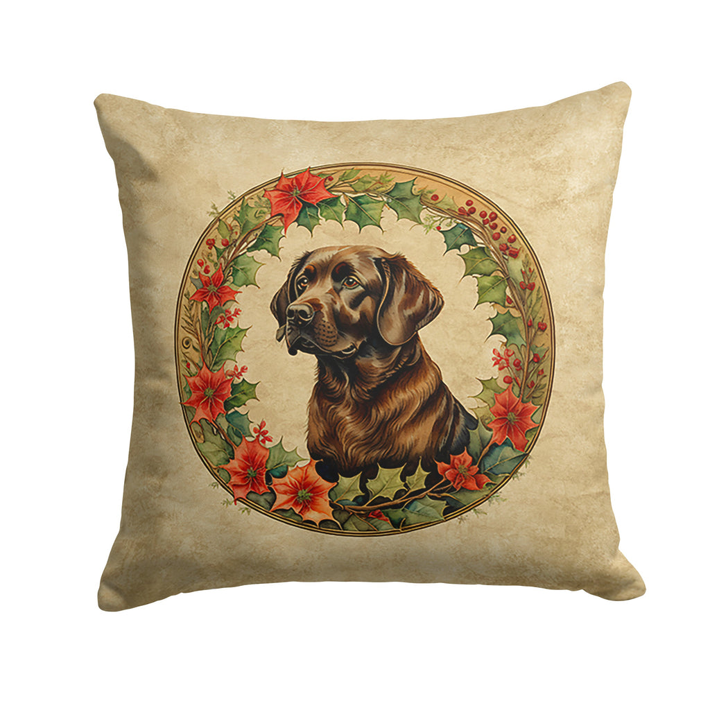 Labrador Retriever Christmas Flowers Decorative Throw Pillow 14x14 Indoor Outdoor Accent Cushion, Fabric Cover with Insert for Sofa, Bed, Porch & Living Room