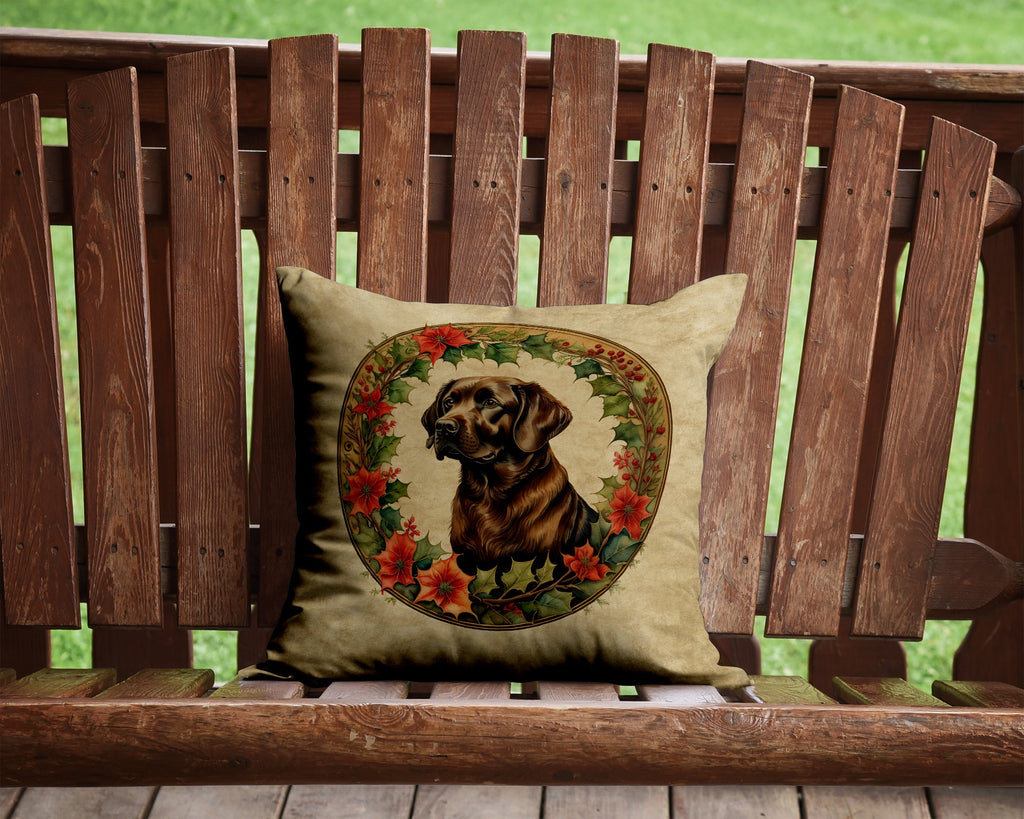 Labrador Retriever Christmas Flowers Decorative Throw Pillow 14x14 Indoor Outdoor Accent Cushion, Fabric Cover with Insert for Sofa, Bed, Porch & Living Room