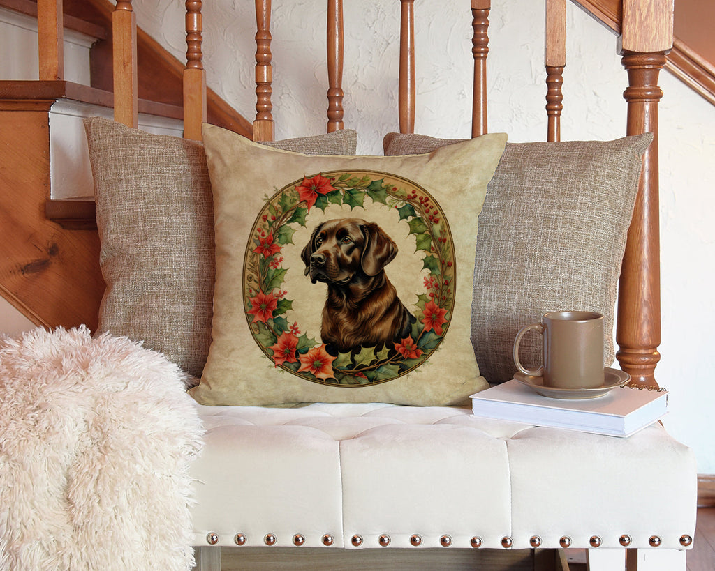 Labrador Retriever Christmas Flowers Decorative Throw Pillow 14x14 Indoor Outdoor Accent Cushion, Fabric Cover with Insert for Sofa, Bed, Porch & Living Room