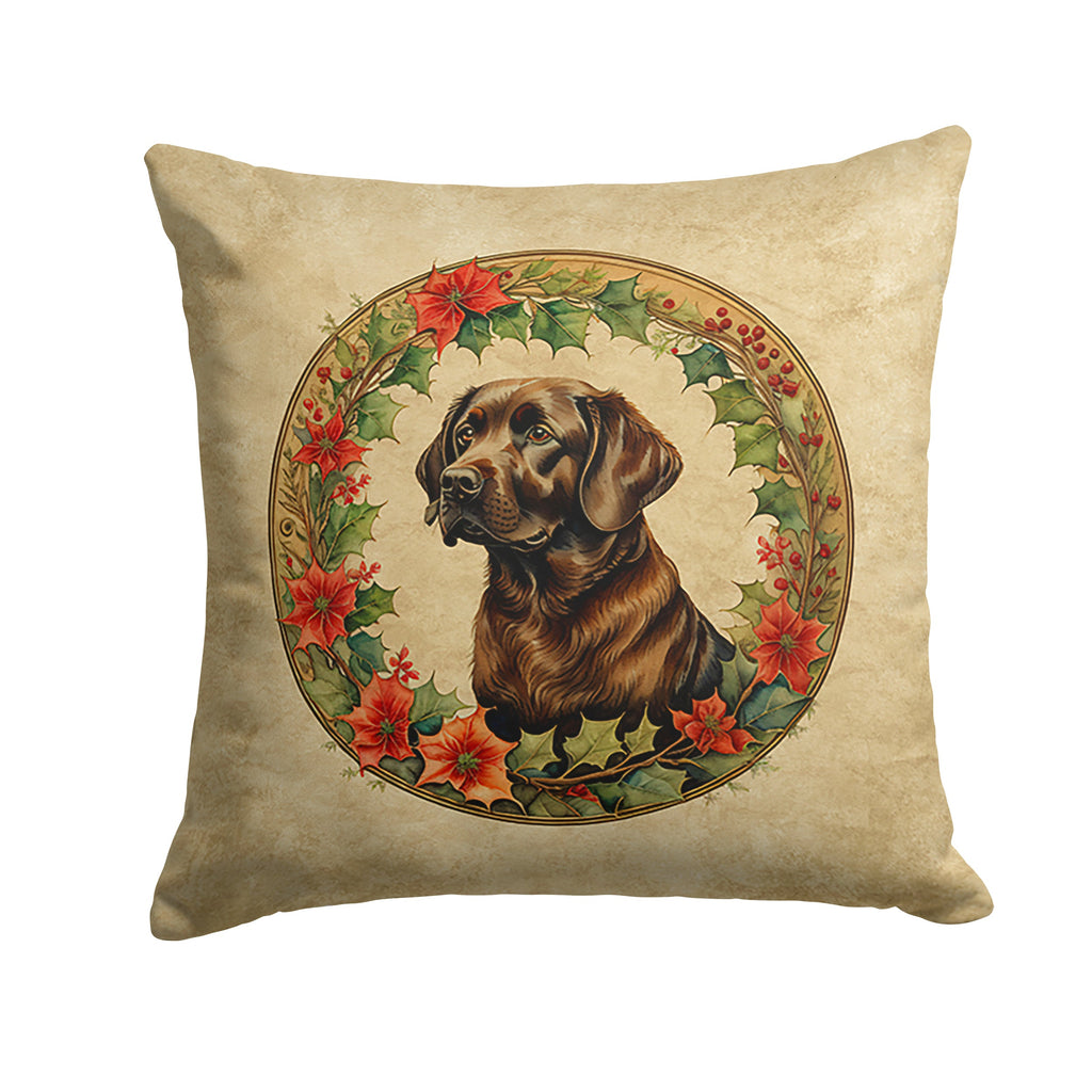 Labrador Retriever Christmas Flowers Decorative Throw Pillow 18x18 Indoor Outdoor Accent Cushion, Fabric Cover with Insert for Sofa, Bed, Porch & Living Room