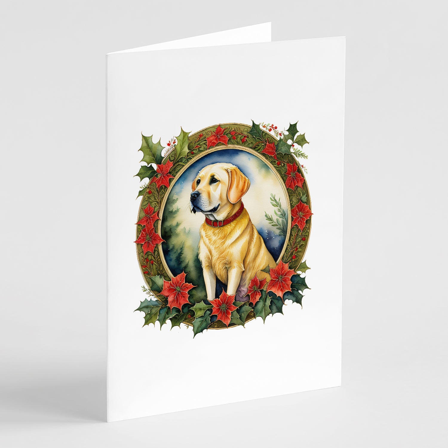 Labrador Retriever Christmas Flowers Greeting Cards Pack of 8 Blank Cards with Envelopes Whimsical A7 Size 5x7