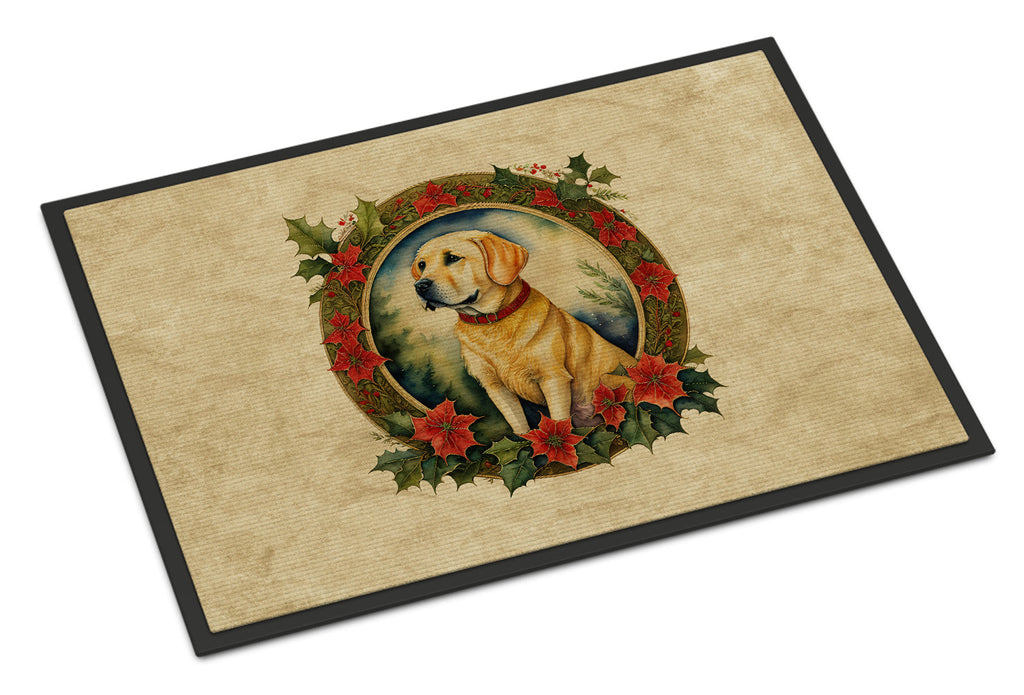 Labrador Retriever Christmas Flowers Doormat Indoor Outdoor 24H X 36W Front Door Mat Rugs for Entryway, Non Slip Washable Low Pile,
