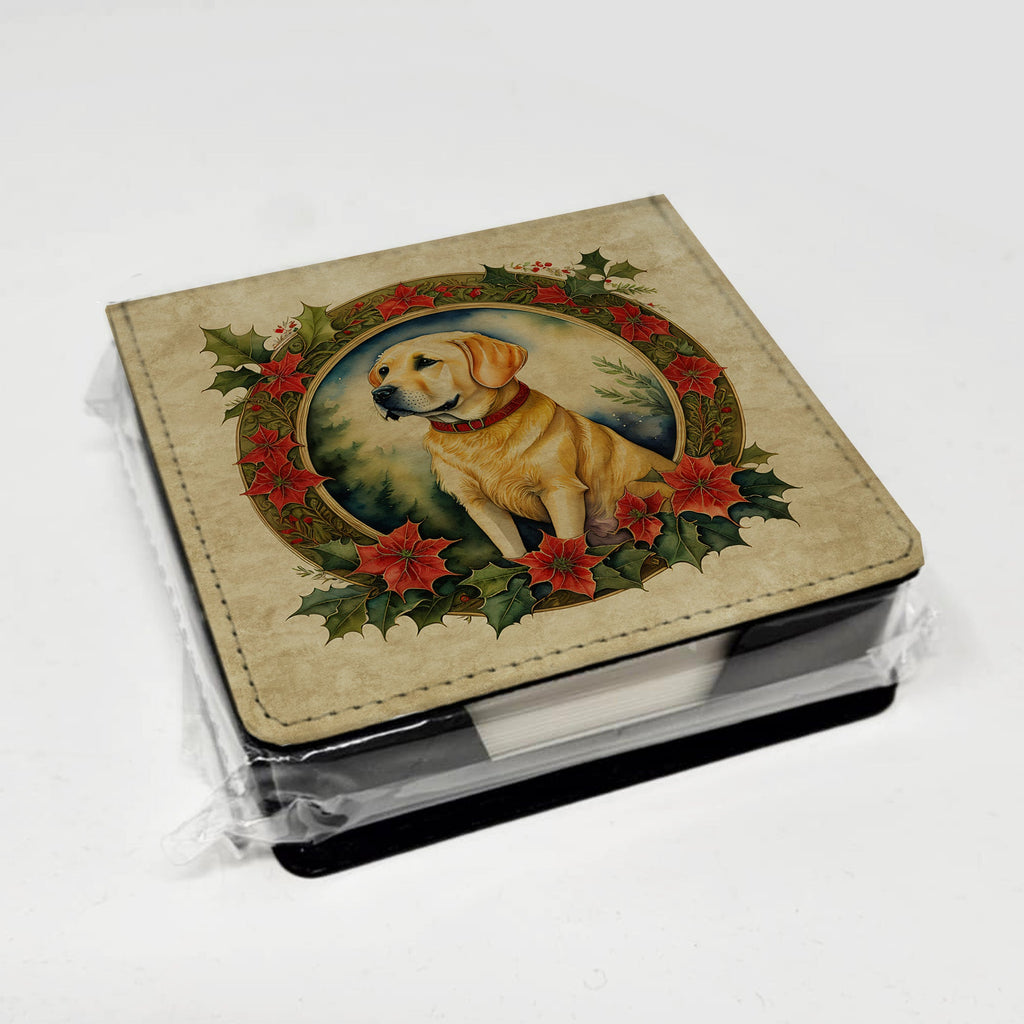 Labrador Retriever Christmas Flowers PU Leather Note Paper Holder with Artist-Designed Cover, Desk Accessory, Office Gift