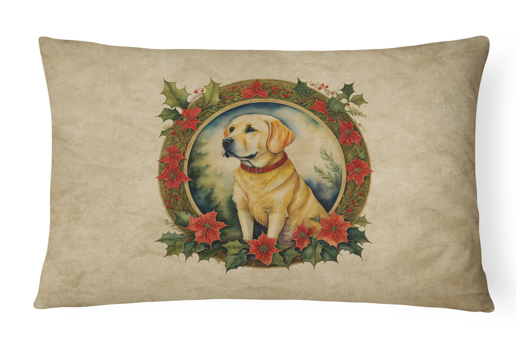 Labrador Retriever Christmas Flowers Decorative Throw Pillow 12x16 Indoor Outdoor Accent Cushion, Fabric Cover with Insert for Sofa, Bed, Porch & Living Room