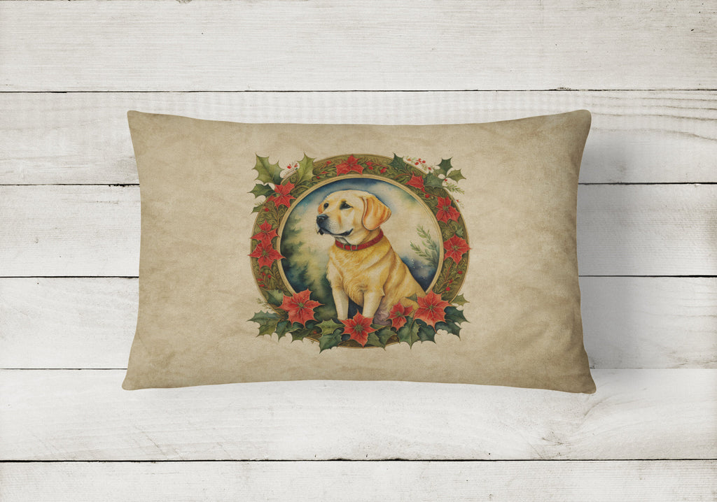 Labrador Retriever Christmas Flowers Decorative Throw Pillow 12x16 Indoor Outdoor Accent Cushion, Fabric Cover with Insert for Sofa, Bed, Porch & Living Room