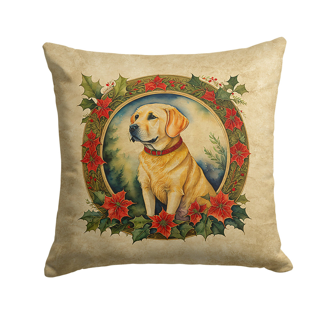 Labrador Retriever Christmas Flowers Decorative Throw Pillow 14x14 Indoor Outdoor Accent Cushion, Fabric Cover with Insert for Sofa, Bed, Porch & Living Room