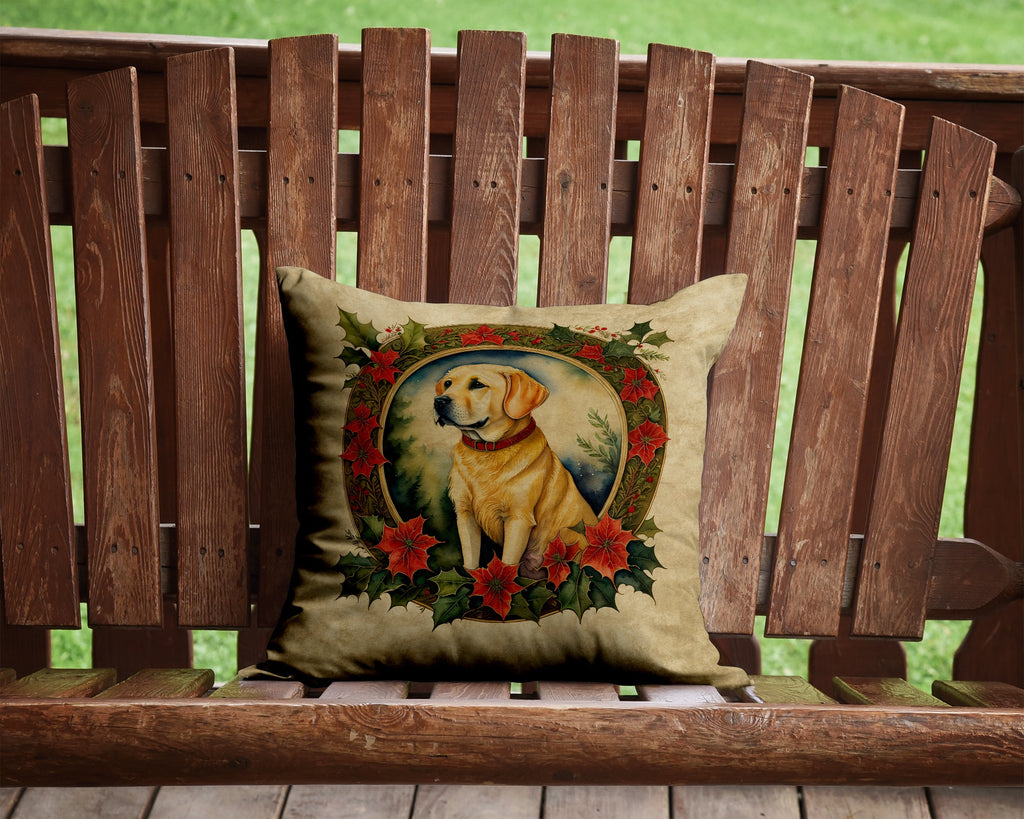 Labrador Retriever Christmas Flowers Decorative Throw Pillow 14x14 Indoor Outdoor Accent Cushion, Fabric Cover with Insert for Sofa, Bed, Porch & Living Room