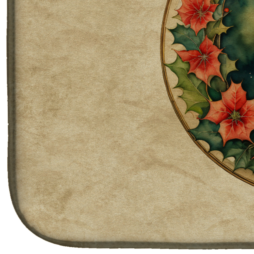 Lakeland Terrier Christmas Flowers Dish Drying Mat Absorbent Dish Drying Mat Pad for Kitchen Counter Dish Drainer Mat for Countertop, 14 x 21", Multicolor
