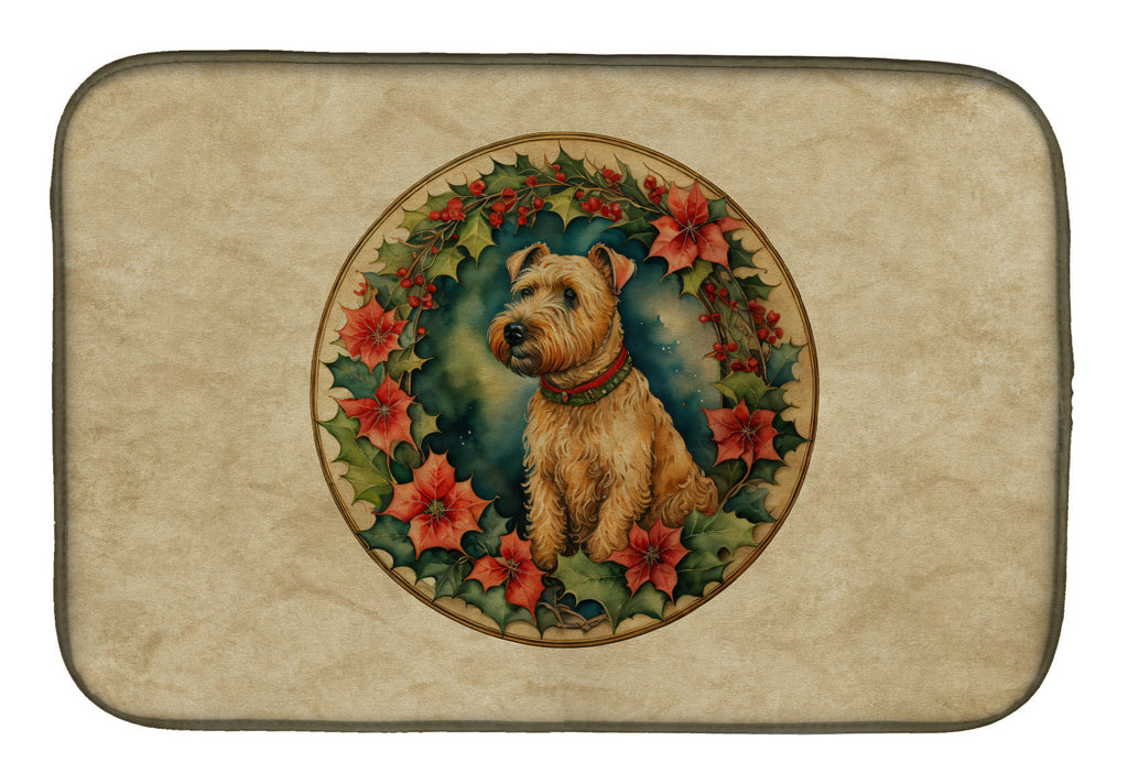 Lakeland Terrier Christmas Flowers Dish Drying Mat Absorbent Dish Drying Mat Pad for Kitchen Counter Dish Drainer Mat for Countertop, 14 x 21", Multicolor