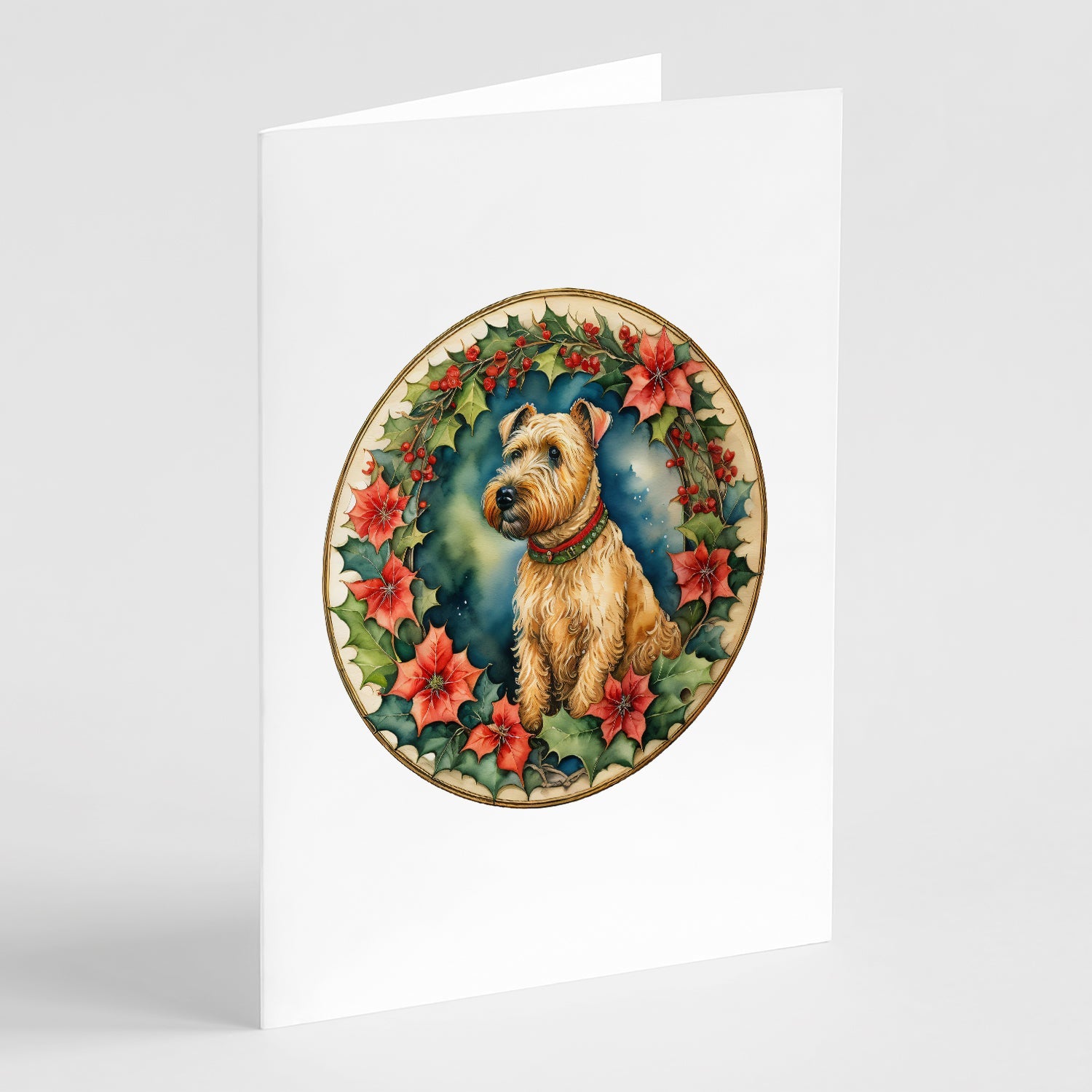 Lakeland Terrier Christmas Flowers Greeting Cards Pack of 8 Blank Cards with Envelopes Whimsical A7 Size 5x7