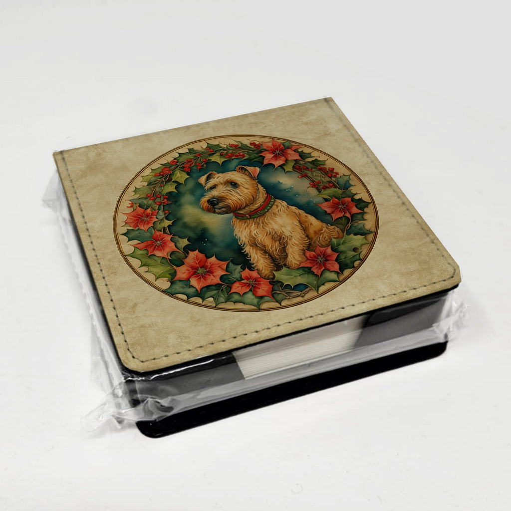 Lakeland Terrier Christmas Flowers PU Leather Note Paper Holder with Artist-Designed Cover, Desk Accessory, Office Gift