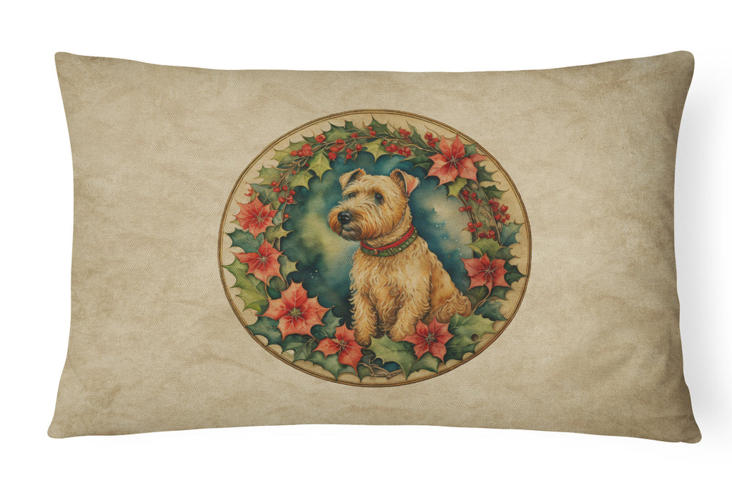 Lakeland Terrier Christmas Flowers Decorative Throw Pillow 12x16 Indoor Outdoor Accent Cushion, Fabric Cover with Insert for Sofa, Bed, Porch & Living Room