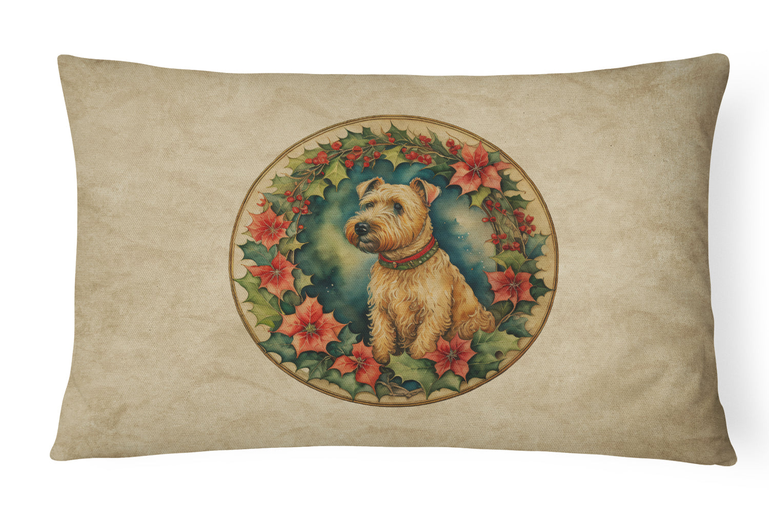 Lakeland Terrier Christmas Flowers Decorative Throw Pillow 12x16 Indoor Outdoor Accent Cushion, Fabric Cover with Insert for Sofa, Bed, Porch & Living Room