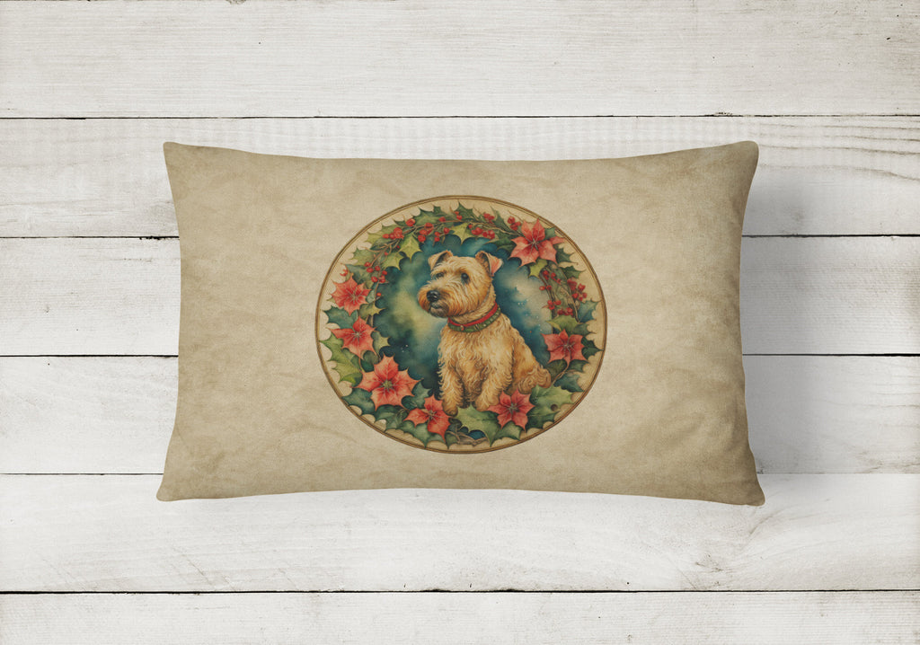 Lakeland Terrier Christmas Flowers Decorative Throw Pillow 12x16 Indoor Outdoor Accent Cushion, Fabric Cover with Insert for Sofa, Bed, Porch & Living Room