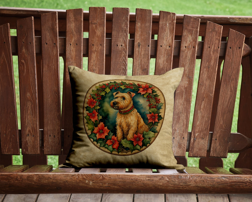 Lakeland Terrier Christmas Flowers Decorative Throw Pillow 14x14 Indoor Outdoor Accent Cushion, Fabric Cover with Insert for Sofa, Bed, Porch & Living Room