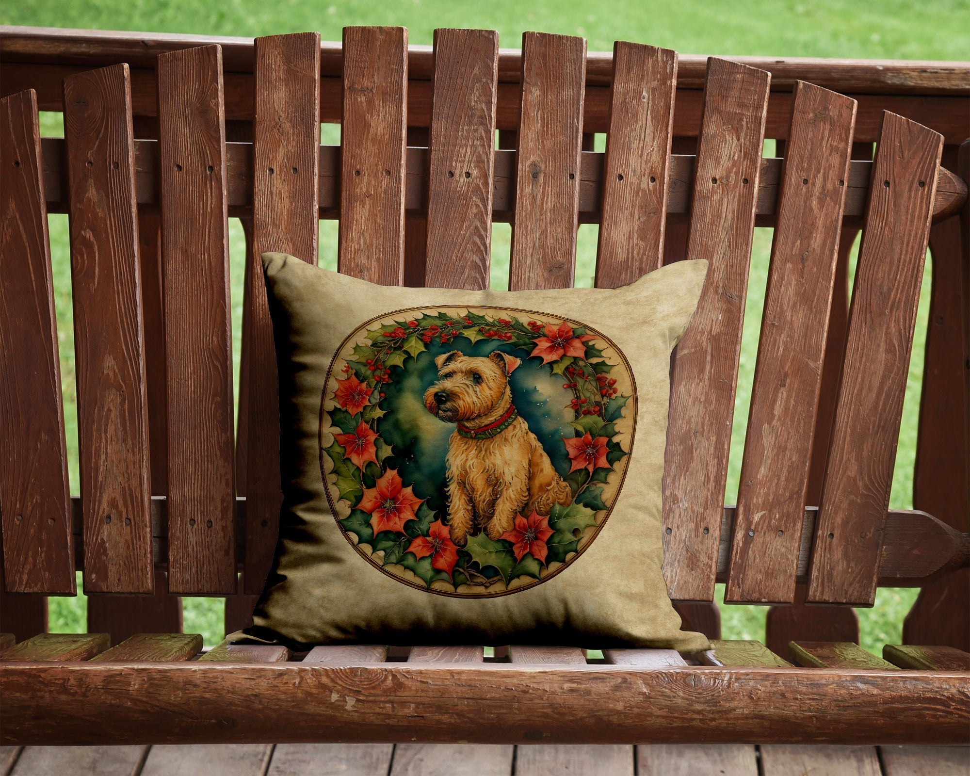 Lakeland Terrier Christmas Flowers Decorative Throw Pillow 14x14 Indoor Outdoor Accent Cushion, Fabric Cover with Insert for Sofa, Bed, Porch & Living Room