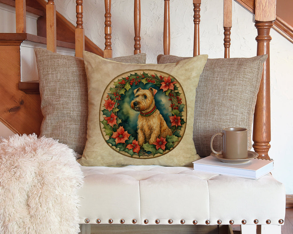 Lakeland Terrier Christmas Flowers Decorative Throw Pillow 14x14 Indoor Outdoor Accent Cushion, Fabric Cover with Insert for Sofa, Bed, Porch & Living Room