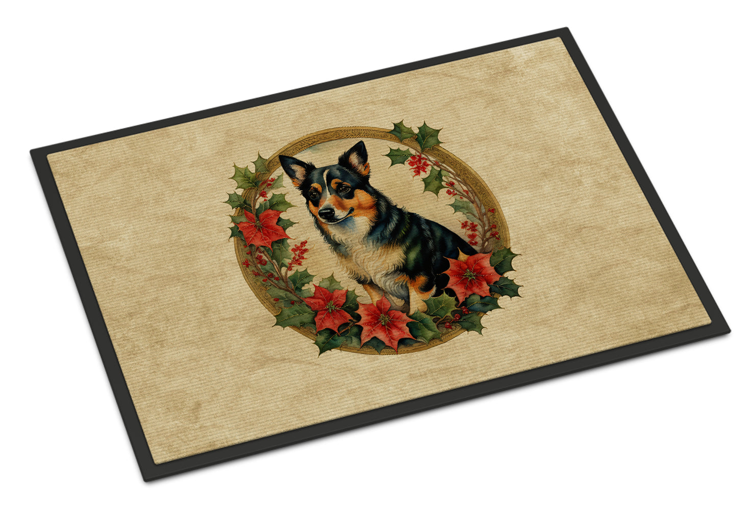 Lancashire Heeler Christmas Flowers Doormat Indoor Outdoor 24H X 36W Front Door Mat Rugs for Entryway, Non Slip Washable Low Pile,