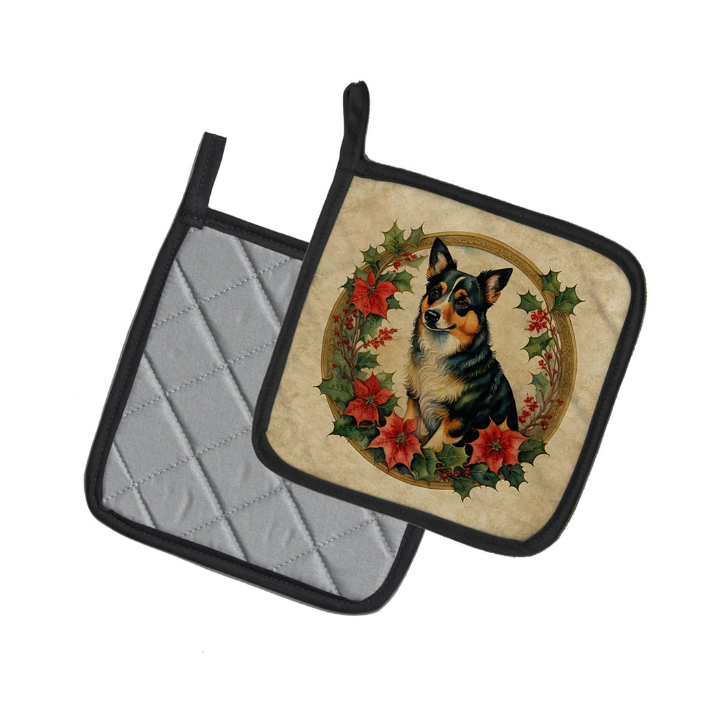 Lancashire Heeler Christmas Flowers Pot Holder Set of 2 Heat Resistant Quilted Hot Pads 7.5 x 7.5 Inch, Insulated Kitchen Trivets for Cooking & Baking
