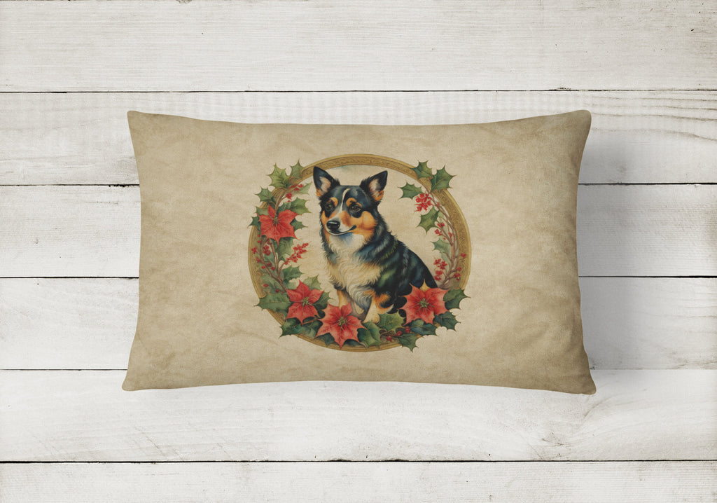 Lancashire Heeler Christmas Flowers Decorative Throw Pillow 12x16 Indoor Outdoor Accent Cushion, Fabric Cover with Insert for Sofa, Bed, Porch & Living Room