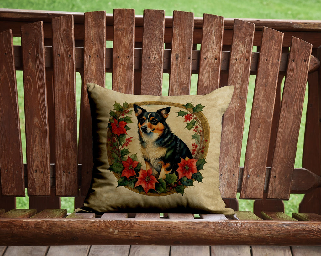 Lancashire Heeler Christmas Flowers Decorative Throw Pillow 14x14 Indoor Outdoor Accent Cushion, Fabric Cover with Insert for Sofa, Bed, Porch & Living Room