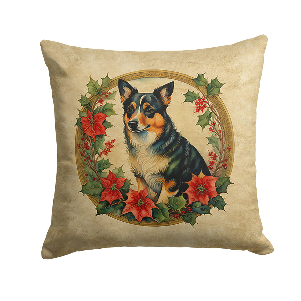 Lancashire Heeler Christmas Flowers Decorative Throw Pillow 18x18 Indoor Outdoor Accent Cushion, Fabric Cover with Insert for Sofa, Bed, Porch & Living Room